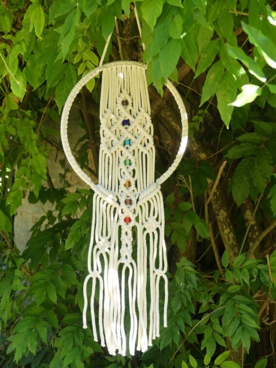 Décoration murale Nœud sans fin 7 Chakras en Macramé (Naturel) diam 25 cm