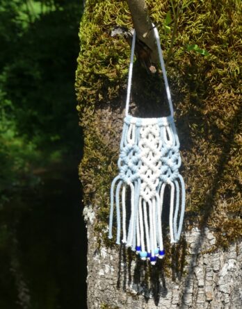 Nœud sans fin sur fil avec perles Naturel et Bleu Pâle